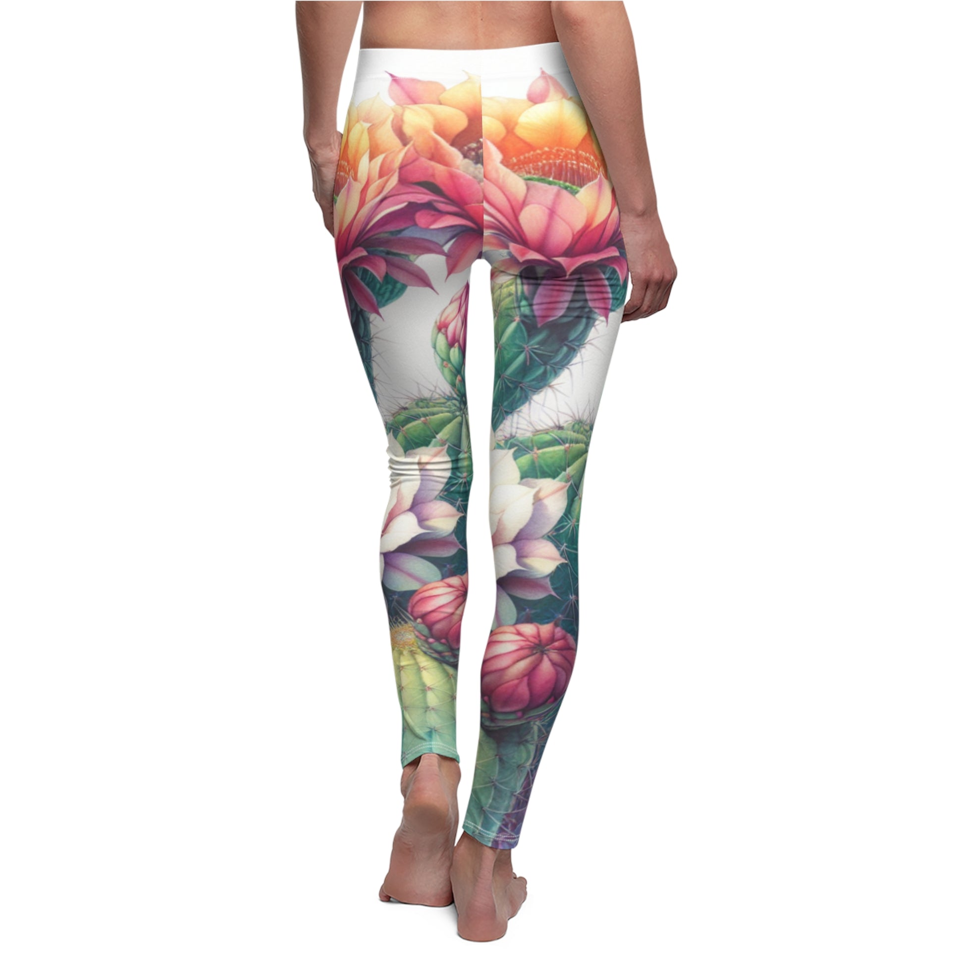 BACK Cactus And Flower Leggings/Plant Lovers Gift/Garden Lover Gift/Cactus Print Leggings/Flower Lover Gift/Watercolor Leggings/Yoga Lover Gift