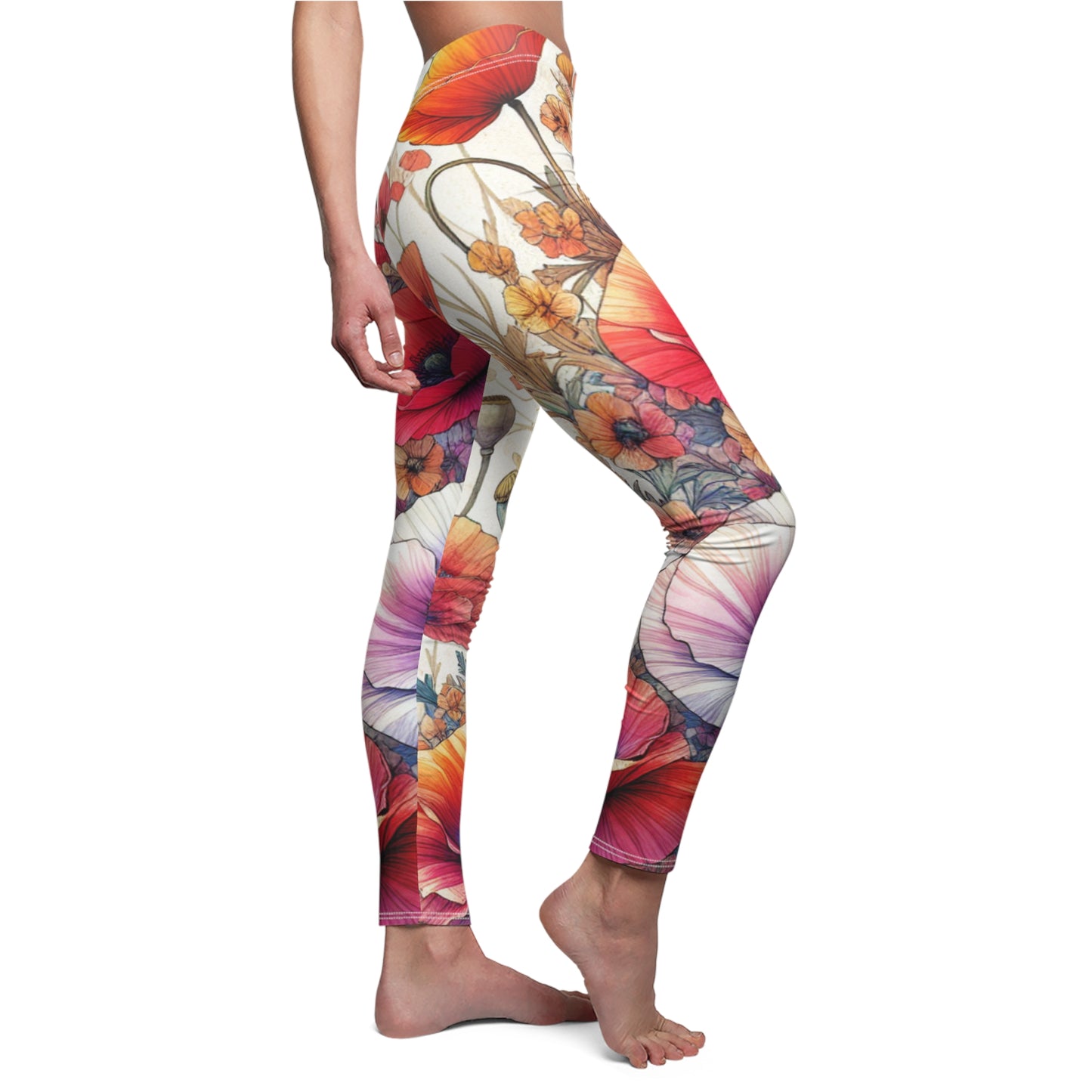 SIDE Poppy's In Color Legging/Plant Lovers Gift/Garden Lover Gift/Poppy Flower Leggings/Flower Lover Gift/Water Color Leggings/Yoga Lover Gift