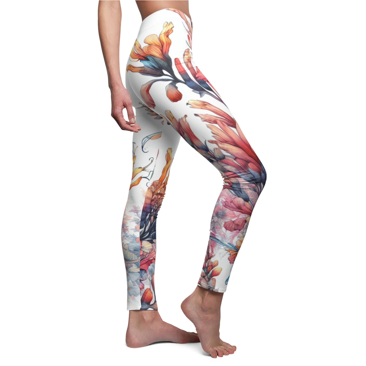 SIDE Watercolor Flowers Leggings/Plant Lovers Gift/Garden Lover Gift/Wild Flower Leggings/Flower Lover Gift/Water Color Leggings/Yoga Lover Gift