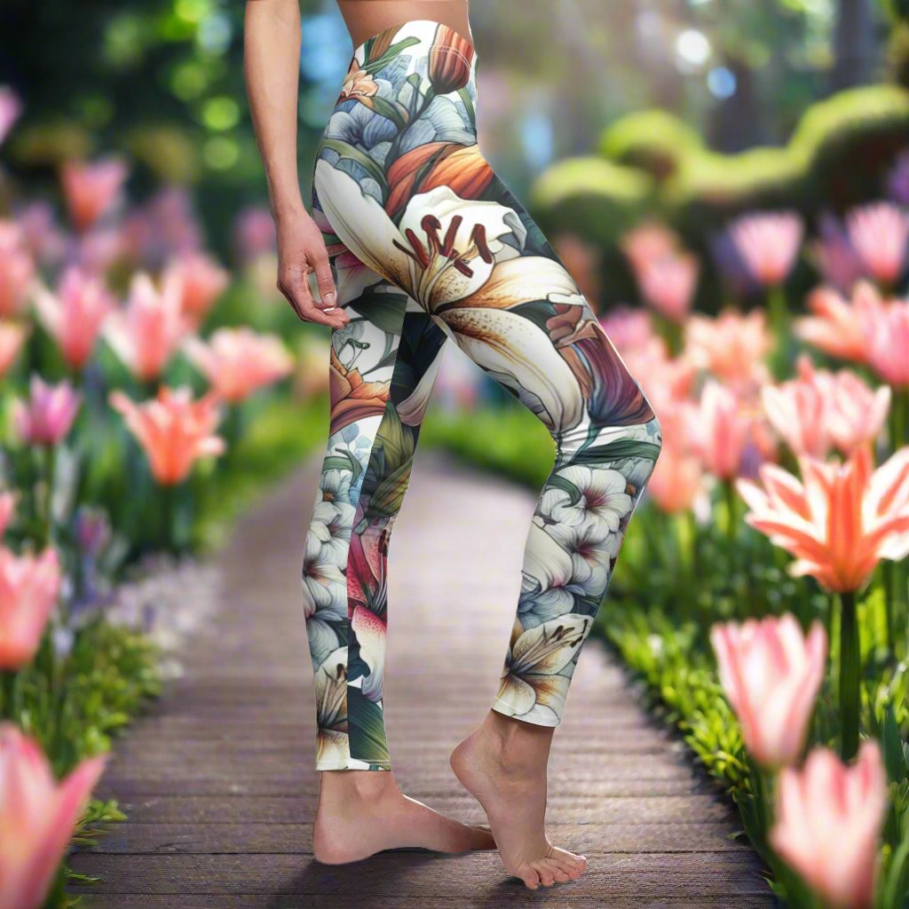 SIDE Watercolor Lily Leggings/Lily Lover Gift/Garden Lover Gift/Wild Flower Leggings/Flower Lover Gift/Water Color Leggings/Yoga Lover Gift
