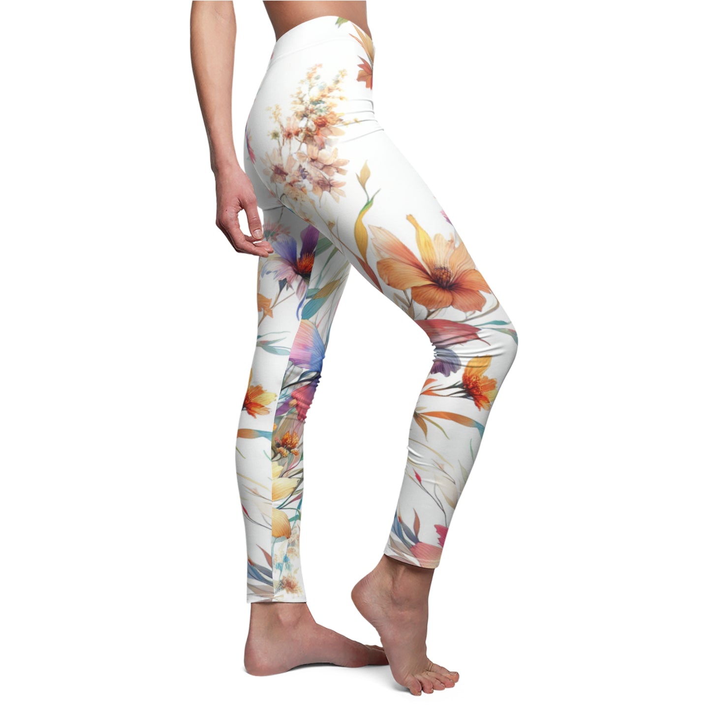 SIDE Watercolor Flowers Leggings/Plant Lovers Gift/Flower Print Gift/Pastel Plant Leggings/Flower Lover Gift/Water Color Leggings/Yoga Lover Gift