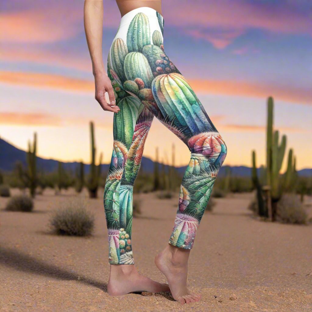 SIDE Cactus Leggings/Plant Lovers Gift/Garden Lover Gift/Cactus Print Leggings/Flower Lover Gift/Watercolor Leggings/Yoga Lover Gift/Cactus Lover
