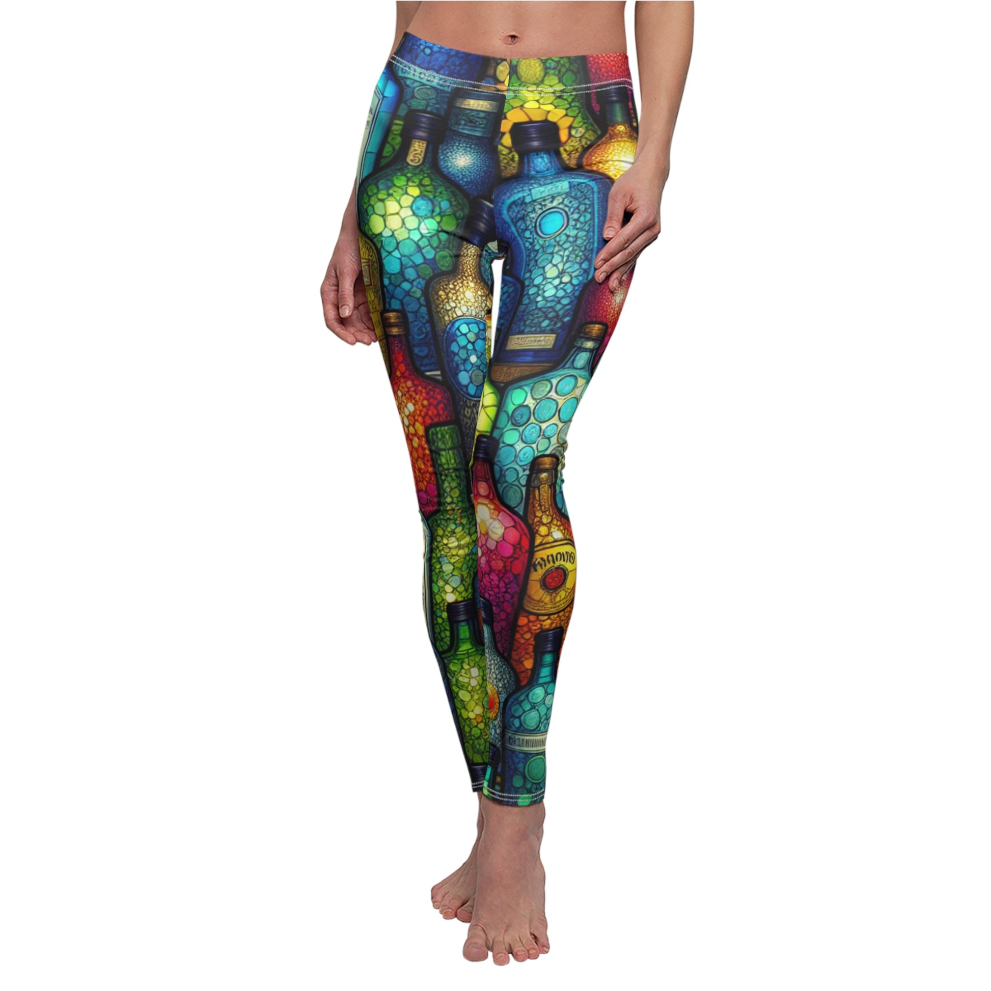 FRONT Gin Bottle Leggings, Gin Lover Leggings, Gin Lover Gift, Festival Leggings, Festival Outfit, Fun Drinking Gift, Gin And Tonic Lover Gift