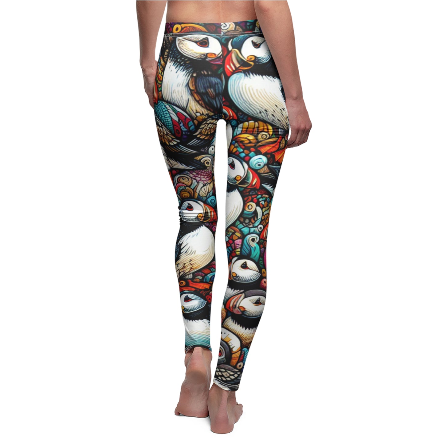 BACK Abstract Puffin Leggings, Puffin Lover Leggings, Bird Lover Gift, Festival Leggings, Festival Outfit, Yoga Birthday Gift, Nature Lover Gift