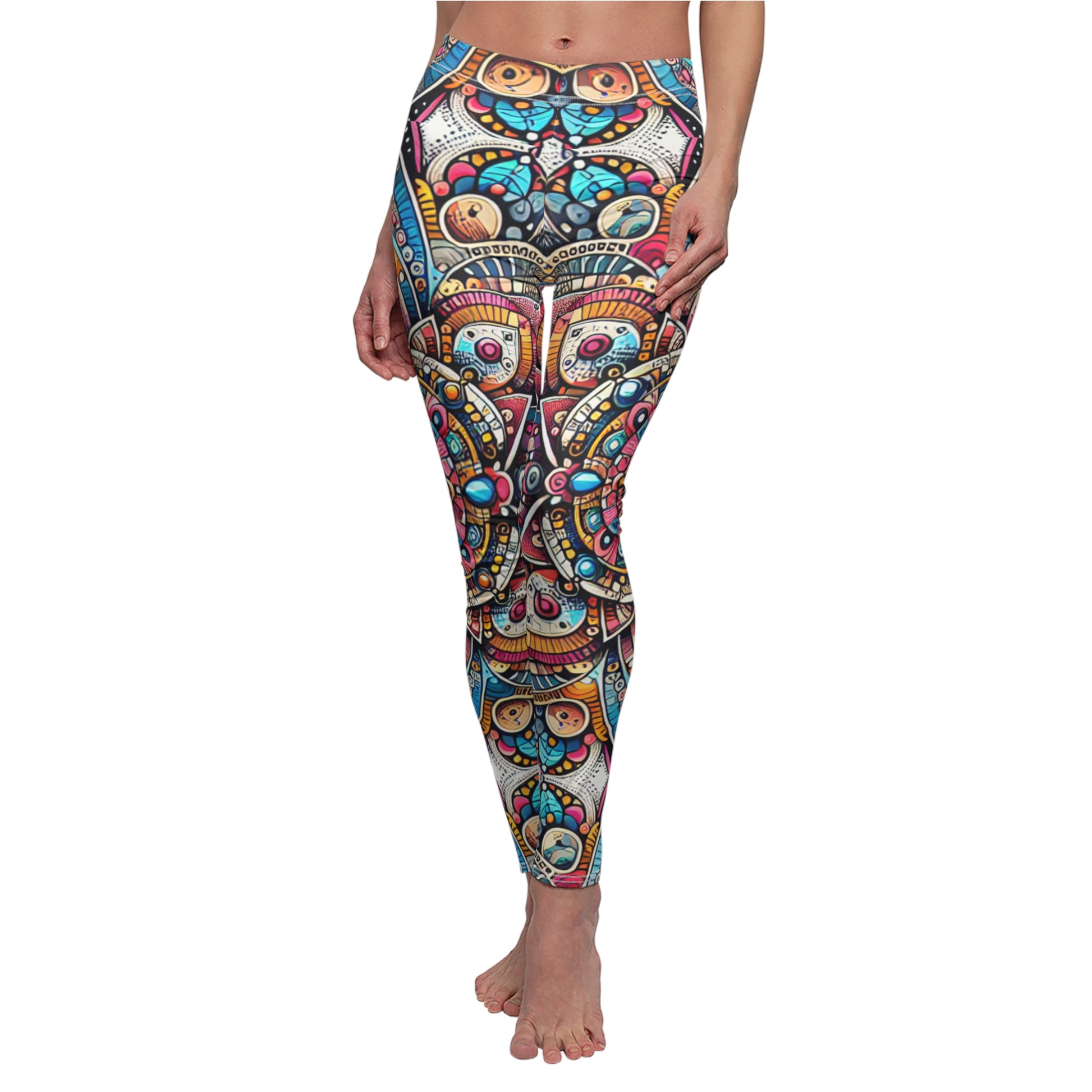 FRONT Colorful Mandala Flower Leggings, Meditation Lover Tights, Hippie Gift, Festival Leggings, Yoga And Chakras Gift, Yoga Birthday Gift