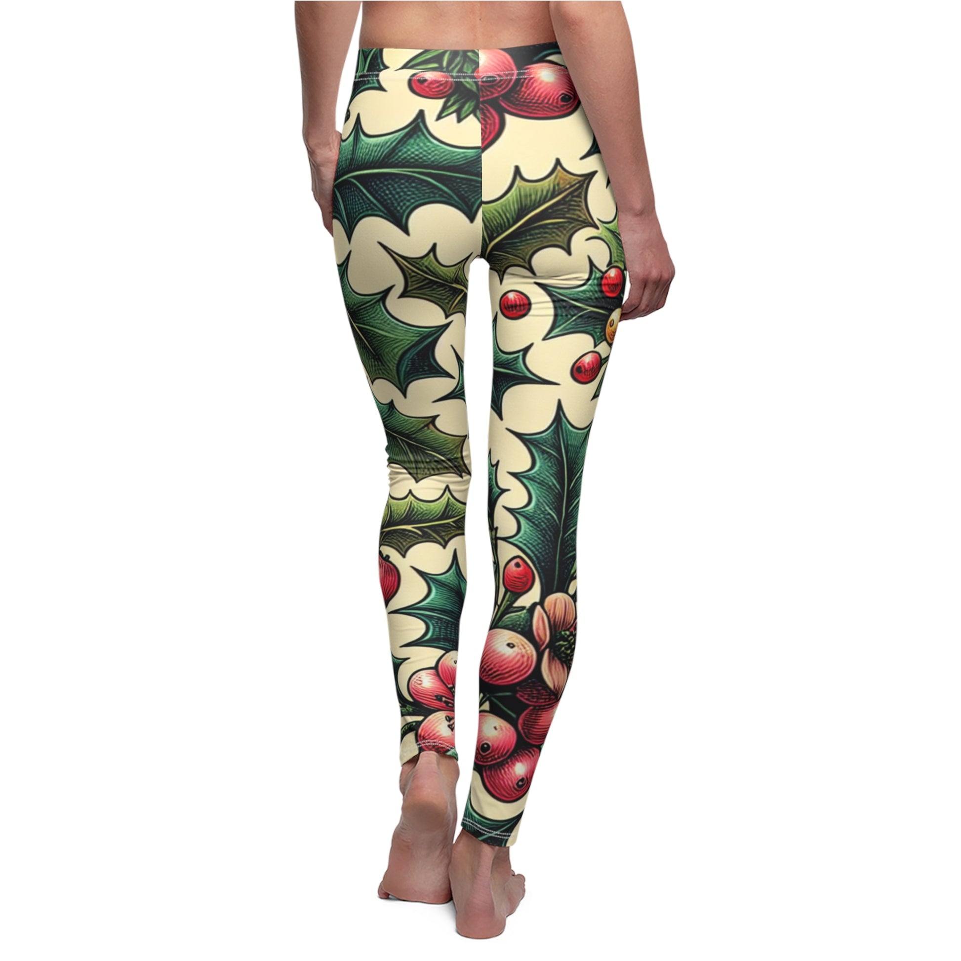 BACK December Birth Month Flower, Holly Leggings, Mothers Day, Valentines Day, Mom And Sister Gift, Christmas Leggings, Yoga Birthday Gift