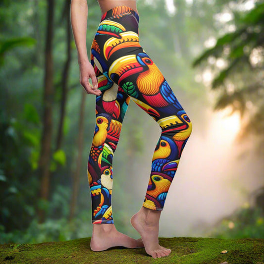 SIDE Toucan Leggings, Toucan Lover Leggings, Bird Lover Gift, Festival Leggings, Festival Outfit, Yoga Birthday Gift