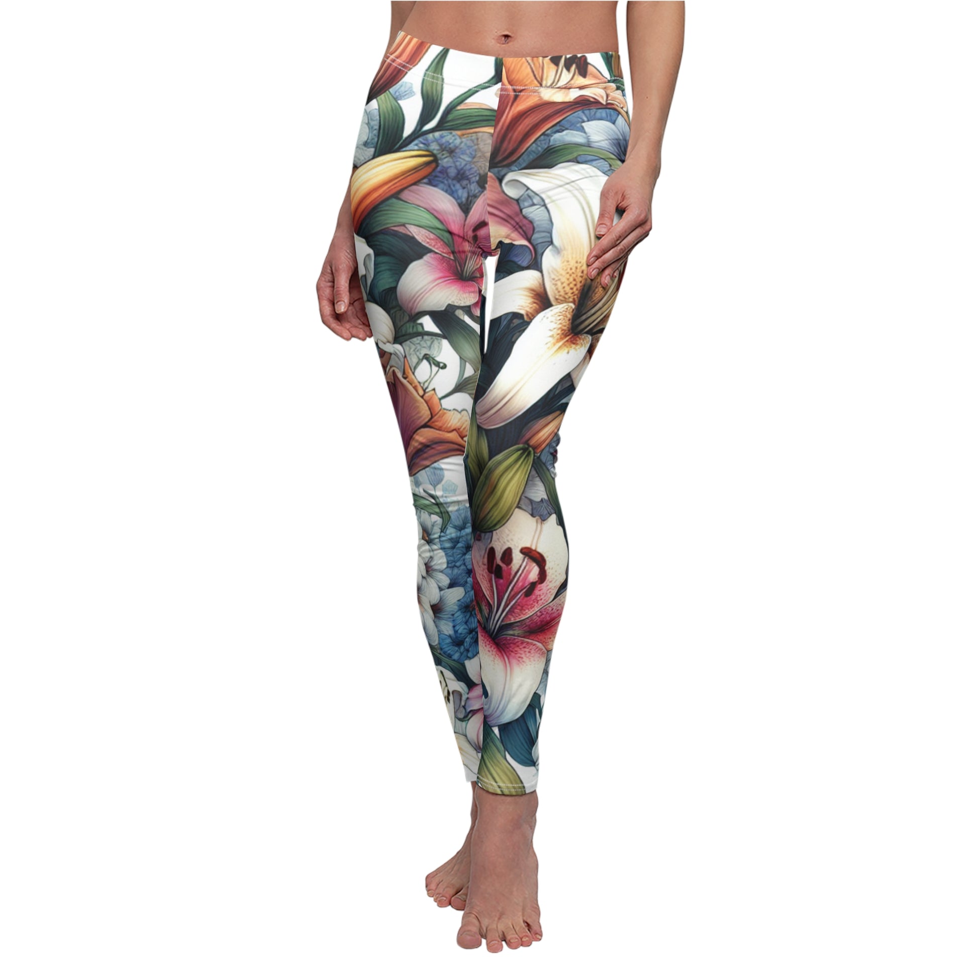 FRONT Watercolor Lily Leggings/Lily Lover Gift/Garden Lover Gift/Wild Flower Leggings/Flower Lover Gift/Water Color Leggings/Yoga Lover Gift