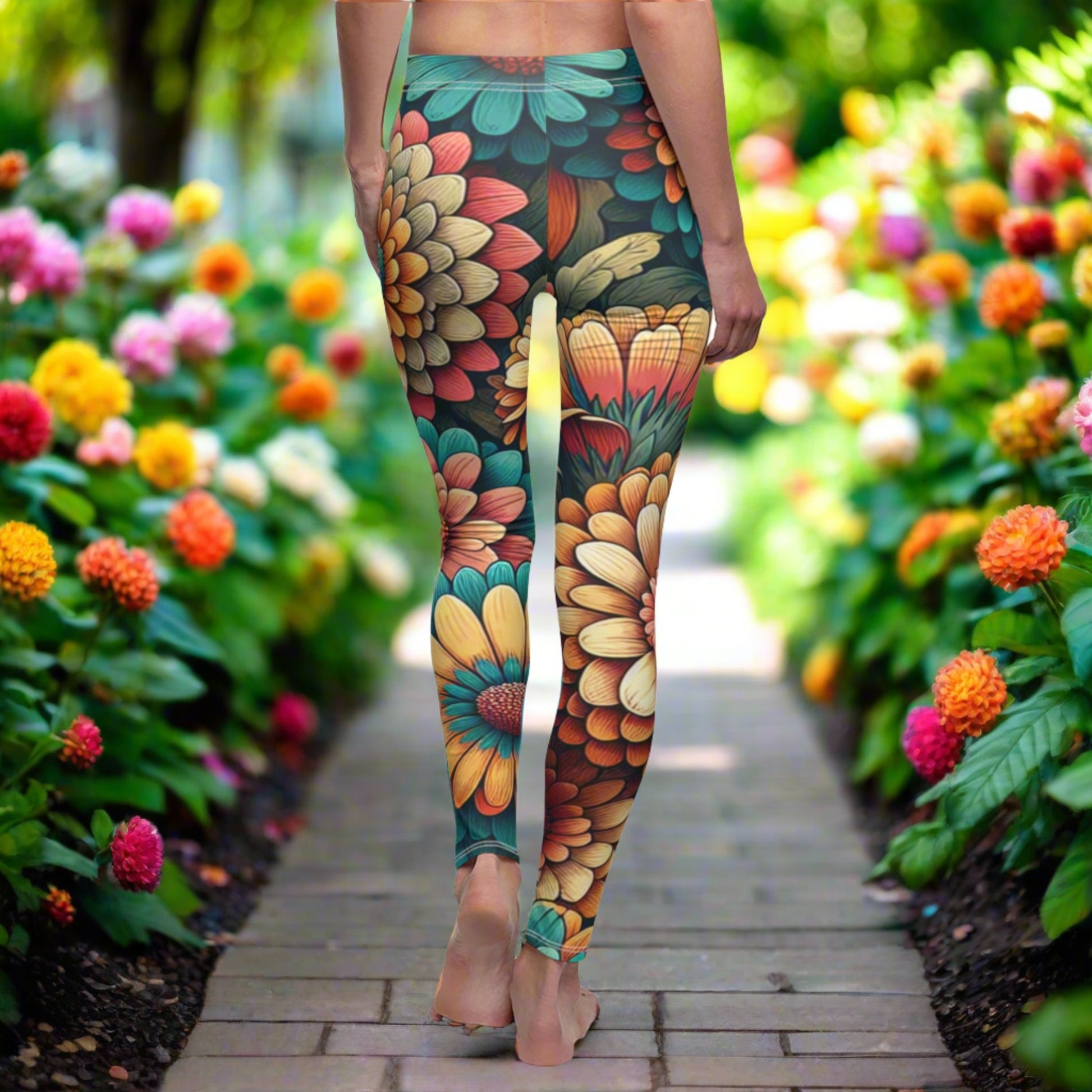 BACK October Birth Month Flower, Calendula Flower Leggings, Mothers Day, Valentine Day, Mom And Sister Gift, Best Friends, Yoga Birthday Gift