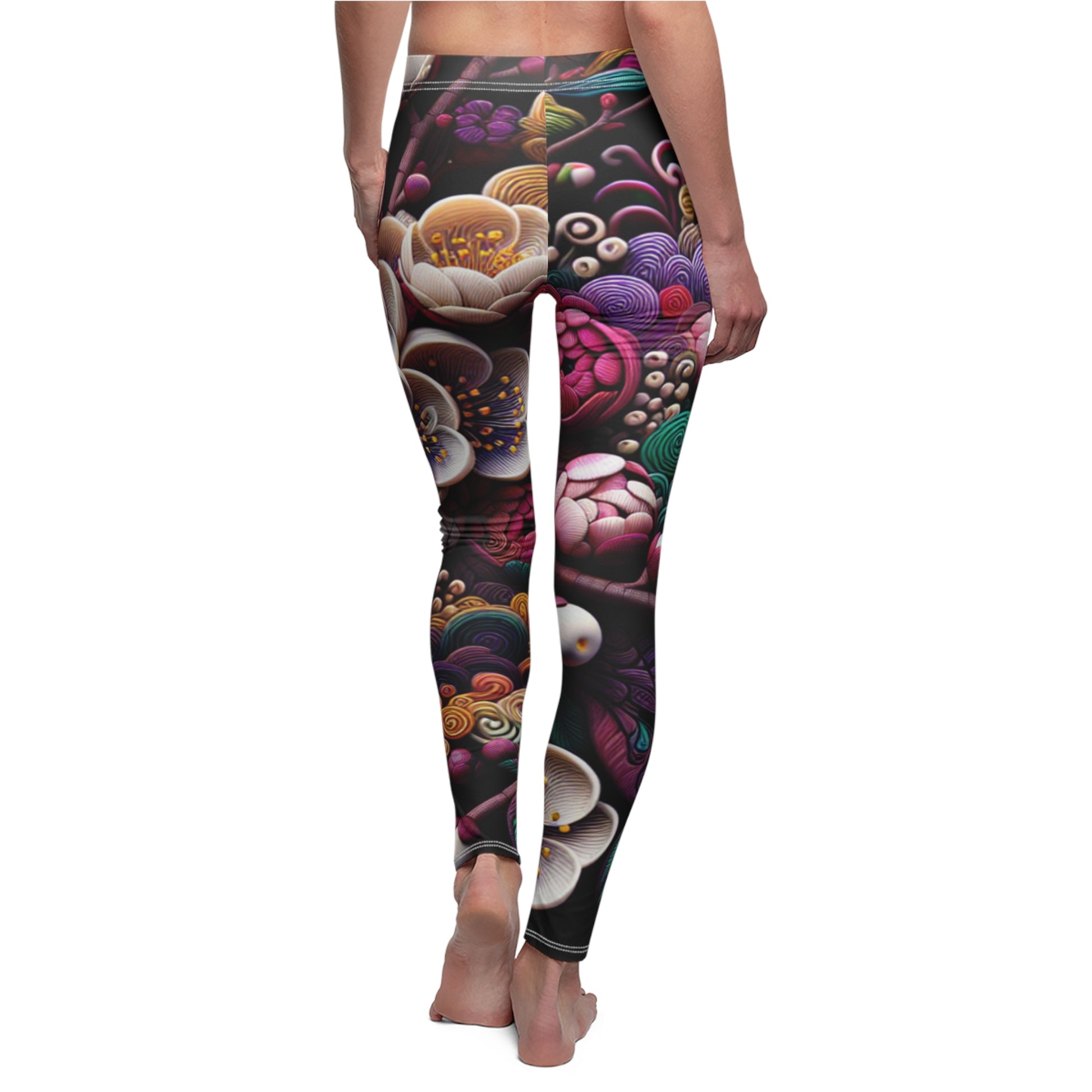 BACK Dark Mystic Blossom Leggings, Blossom Lover Leggings, Flowers Lover Gift, Festival Leggings, Festival Outfit, Abstract Flower Print Tights