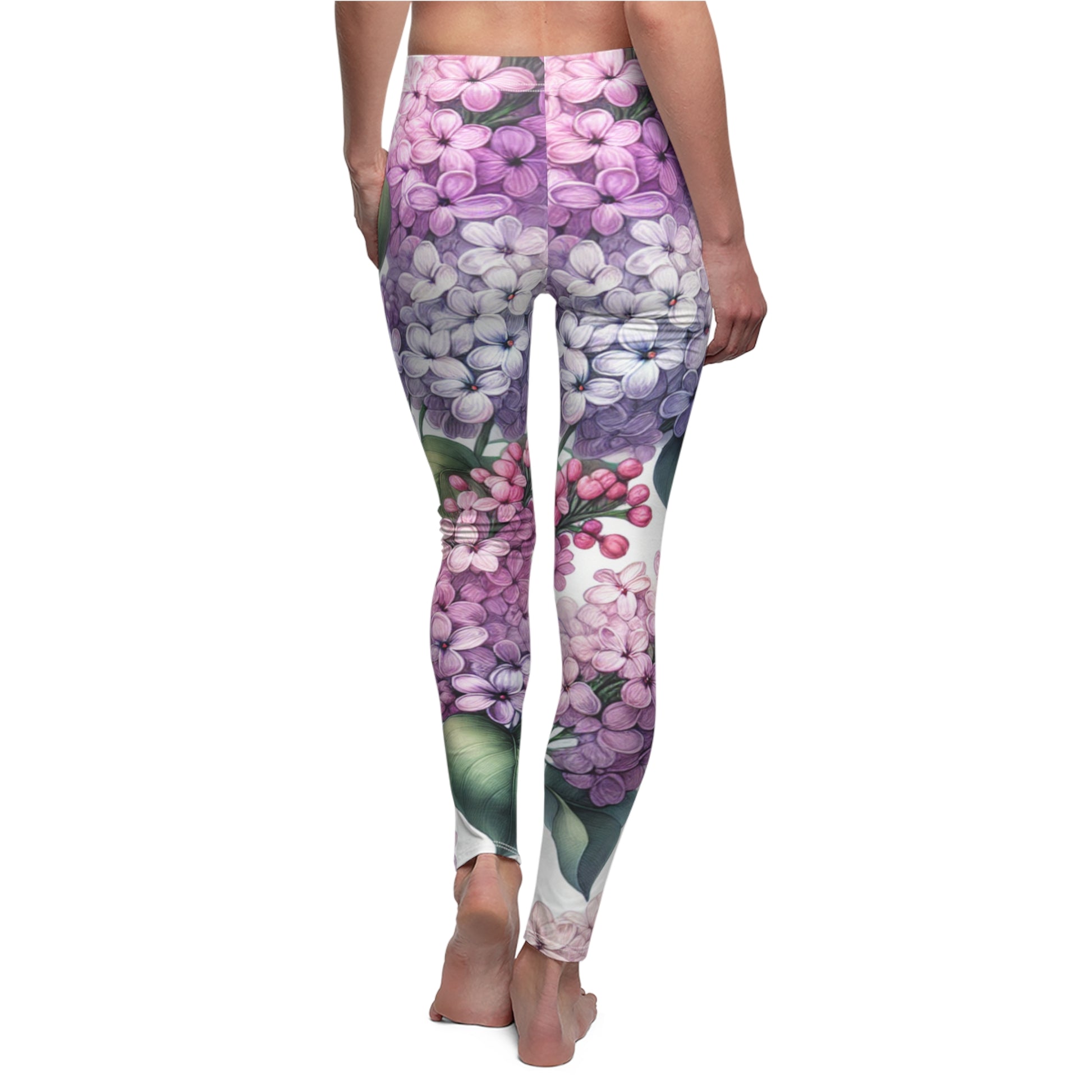 BACK Lilacs And Blossoms Leggings/Plant Lovers Gift/Garden Lover Gift/Lilac Print Leggings/Flower Lover Gift/Watercolor Leggings/Yoga Lover Gift