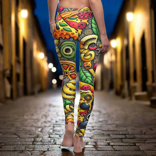 BACK Pizza And Pasta Leggings, Pizza Lover Leggings, Pizza Lover Gift, Festival Leggings, Festival Outfit, Pizza Gift