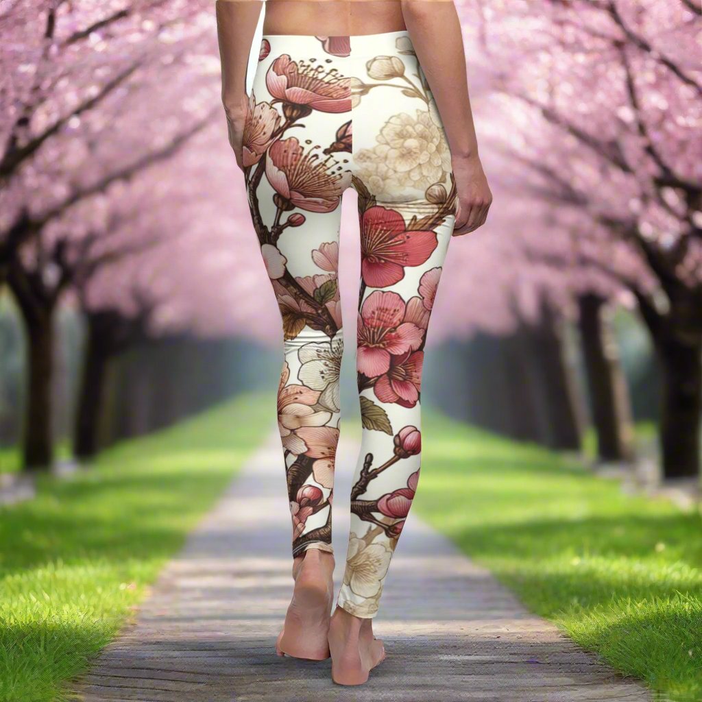 BACK Cherry Blossom Leggings, Blossom Lover Leggings, Flowers Lover Gift, Festival Leggings, Festival Outfit, Pink Flower Gift, Flower Painting