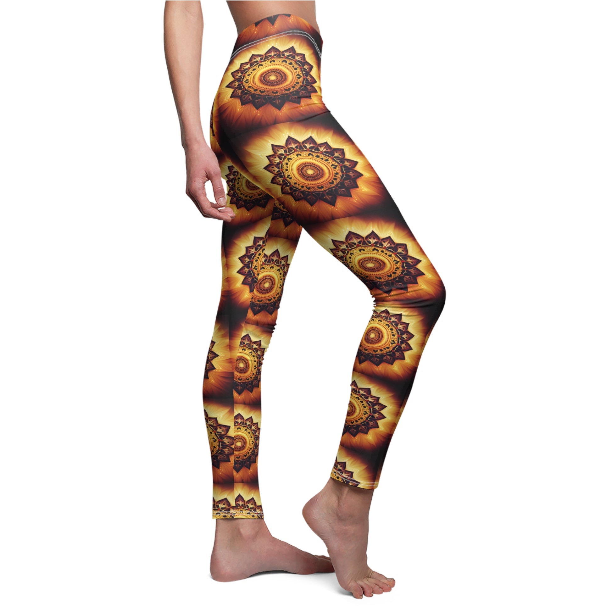 SIDE Solar Plexus Mandala Flower Leggings, Charka Leggings, Yoga Lover Tights, Hippie Gift, Festival Leggings, Yoga Birthday Gift, Mandala Gift