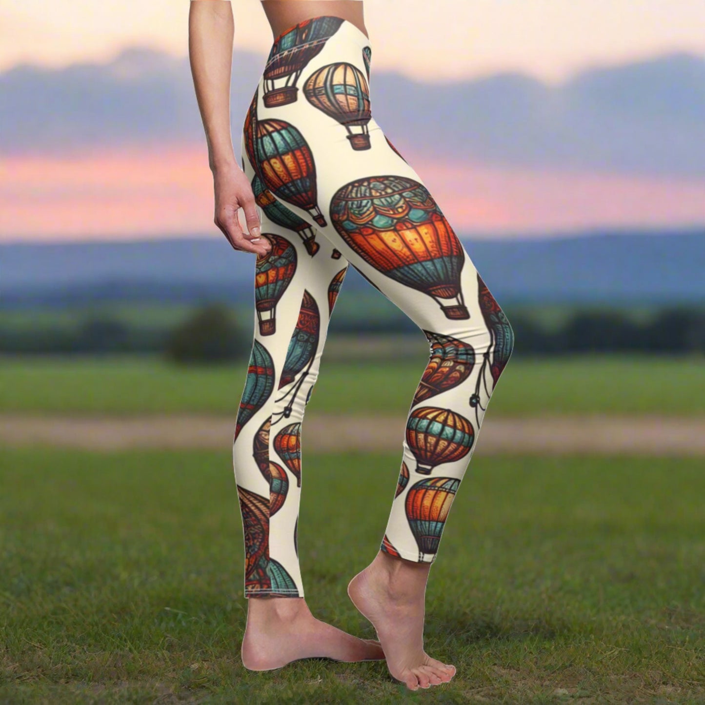 SIDE Colorful Hot Air Balloon Leggings, Hot Air Balloon Lover Leggings, Adventure Lover Gift, Festival Leggings, Festival Outfit, Flying High