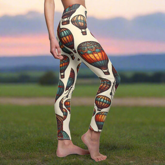 SIDE Colorful Hot Air Balloon Leggings, Hot Air Balloon Lover Leggings, Adventure Lover Gift, Festival Leggings, Festival Outfit, Flying High