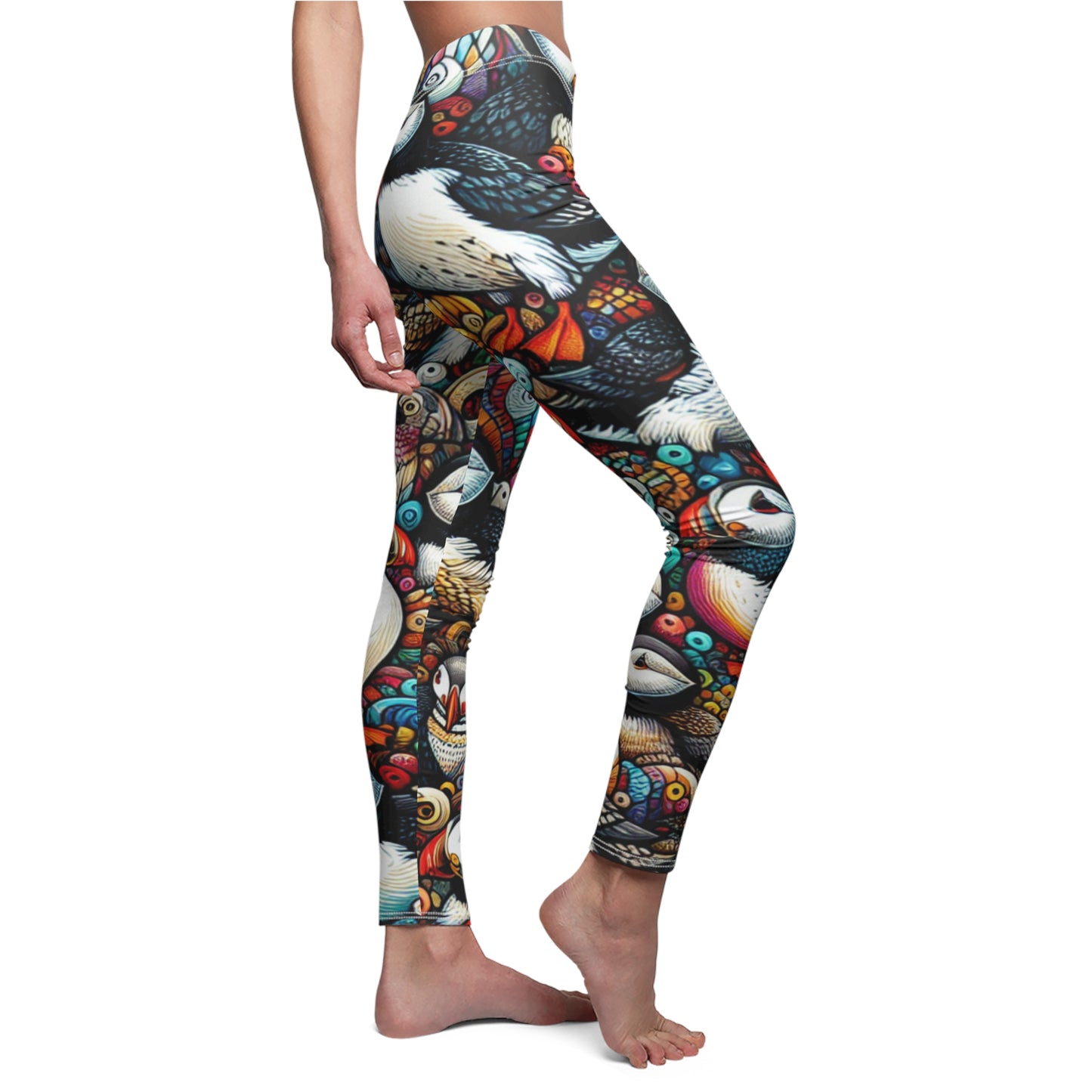 SIDE Abstract Puffin Leggings, Puffin Lover Leggings, Bird Lover Gift, Festival Leggings, Festival Outfit, Yoga Birthday Gift, Nature Lover Gift