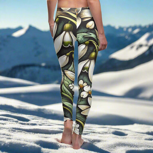 BACK Birth Month Flower For January, Snowdrops Leggings, Mothers Day, Valentines Day, Mom And Sister Gift, January Leggings, Yoga Birthday Gift