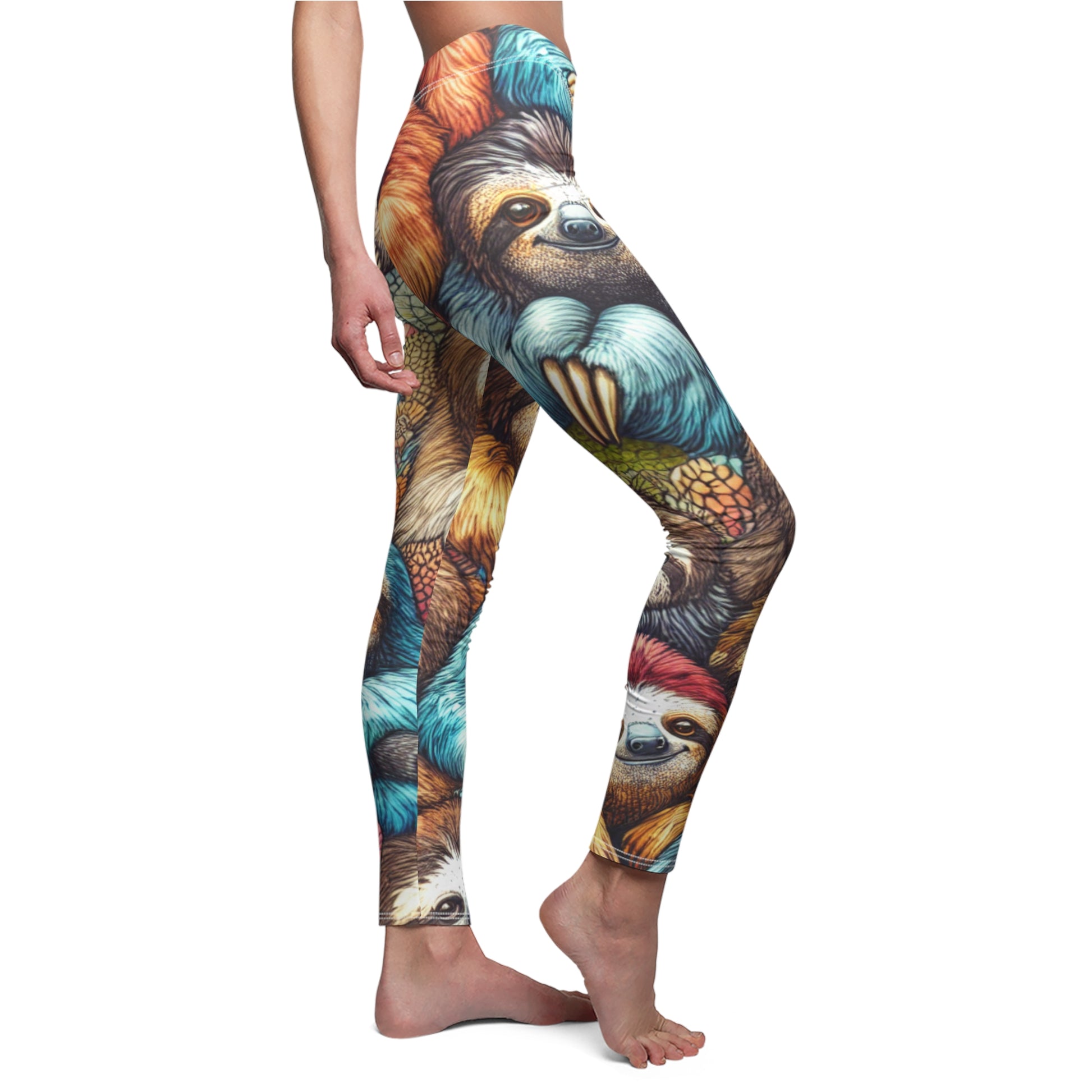 SIDE Funky Sloth Colorful Leggings, Animal Lover Gift, Sloth Lover Leggings, Sloth Gift, Festival Leggings, Festival Outfit, Sloth Birthday Gift