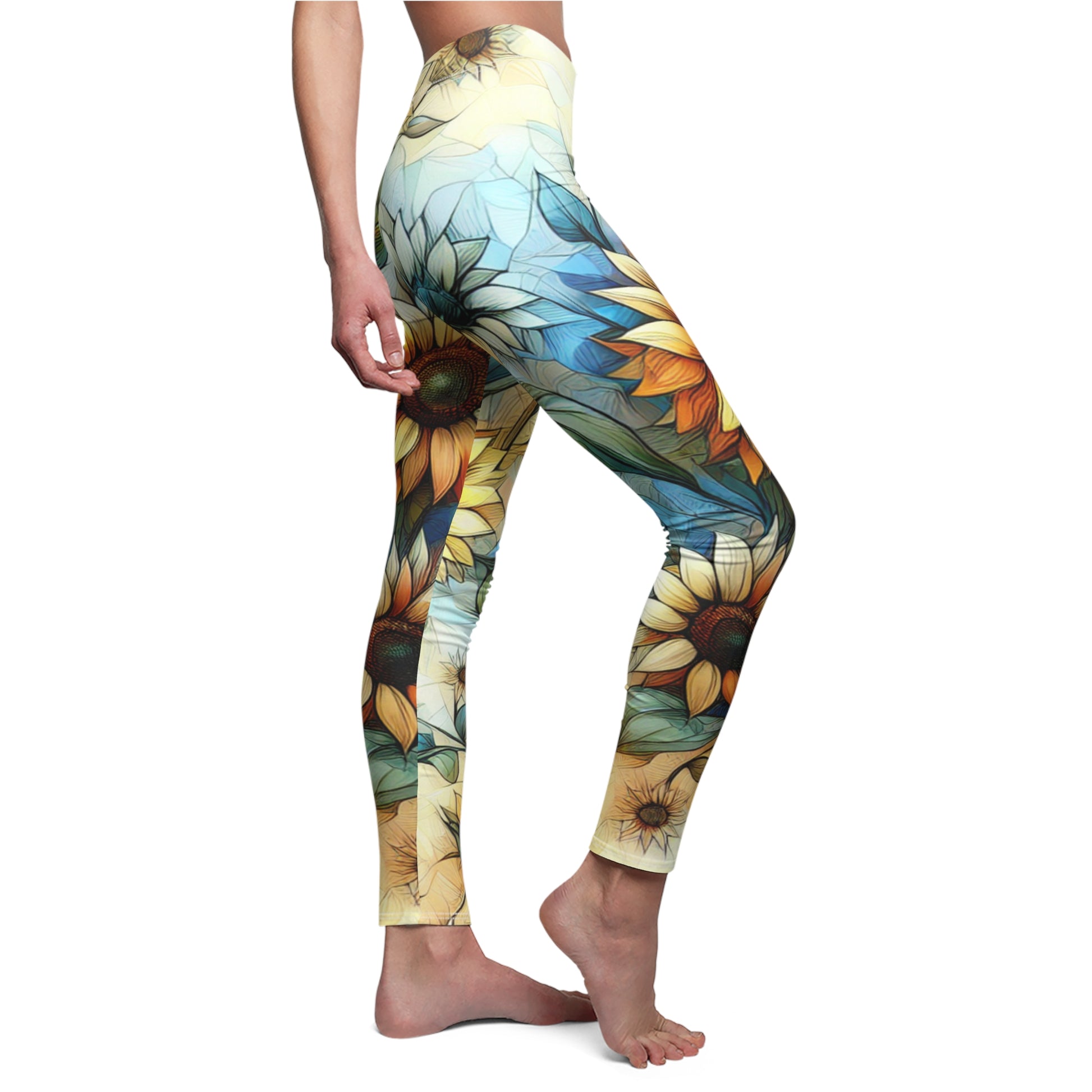 SIDE Abstract Sunflower Leggings/Plant Lovers Gift/Garden Lover Gift/Sun Flower Leggings/Flower Lover Gift/Water Color Leggings/Yoga Lover Gift