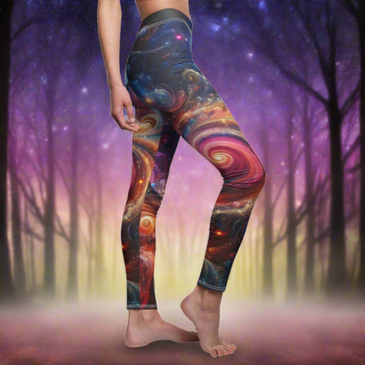 SIDE Cosmic Swirls Leggings, Galaxy Lovers Gift, Festival Leggings, Cosmic Yoga Leggings, Space Lover Gift, Yoga Lover Gift, Festival Outfit