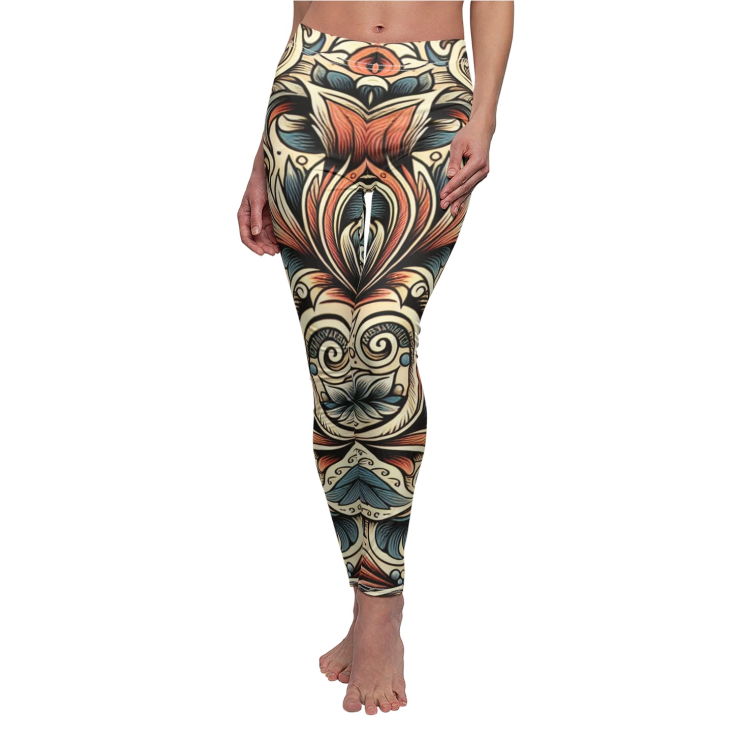 FRONT Regal Mandala Flower Classic Tattoo Leggings, Tattoo Lover, Hippie Gift, Festival Leggings, Classic Tattoo, Yoga Birthday Gift, Tattoo Gift