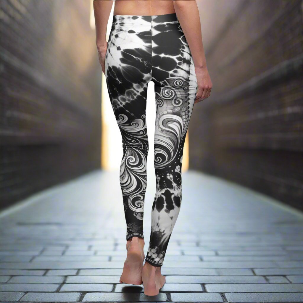 BACK Tie-dye Black And White Leggings, Tie-dye And Swirls Leggings, Festival Attire, Tie-dye Mandala Leggings, Hippie Leggings, Birthday Gift