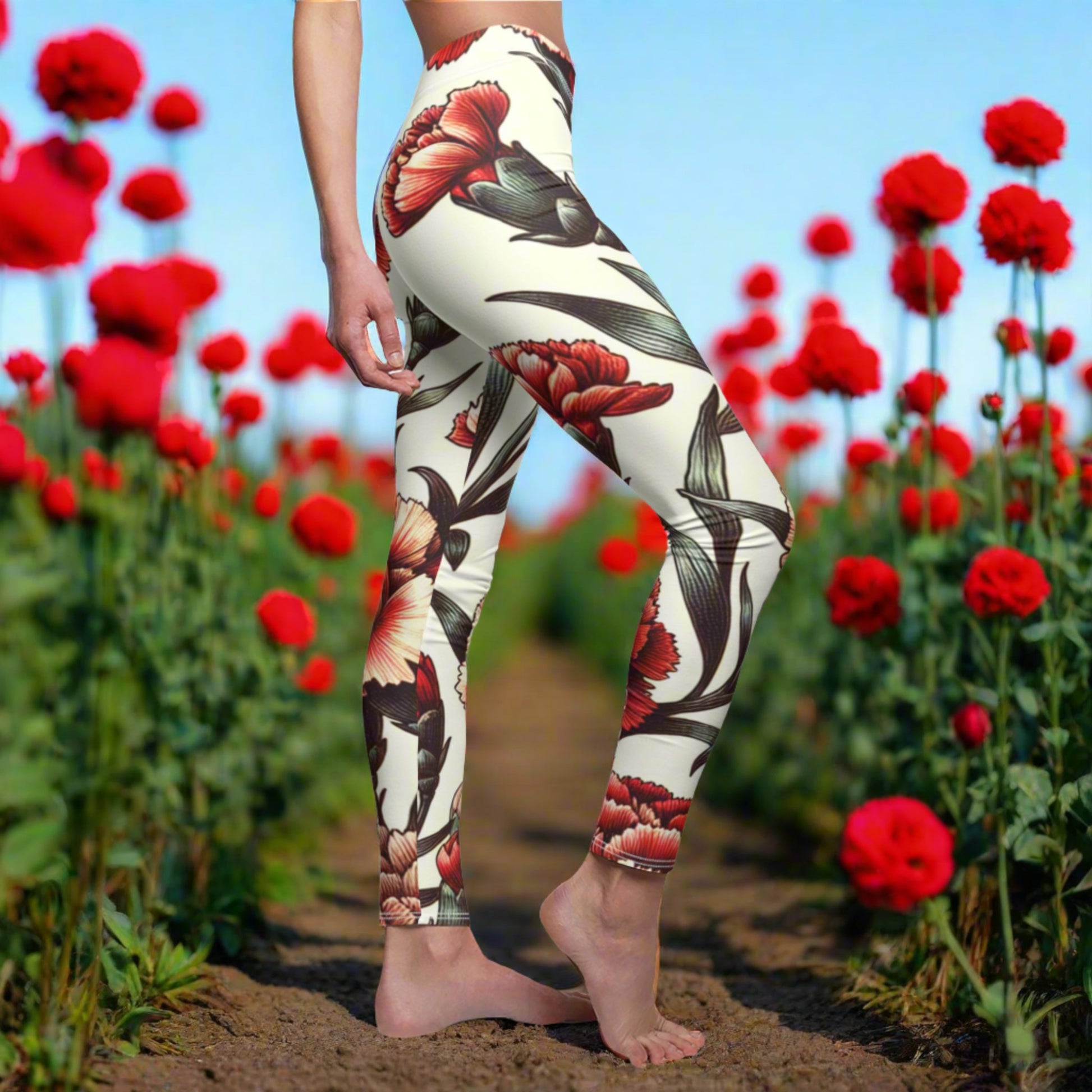 SIDE January Birth Month Flower, Carnation Leggings, Mothers Day, Valentines Day, Mom And Sister Gift, January Leggings, Yoga Birthday Gift