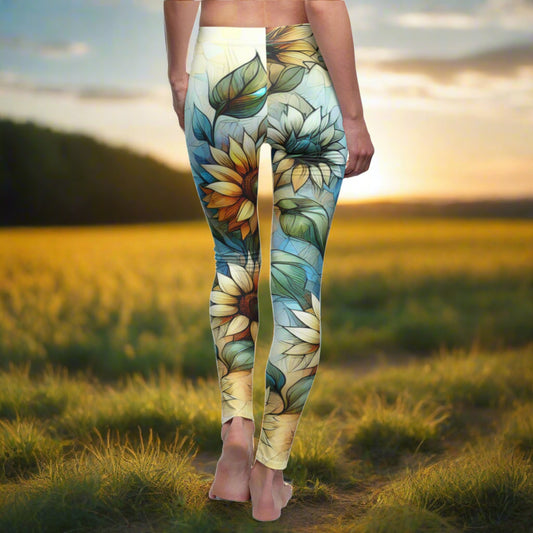 BACK Abstract Sunflower Leggings/Plant Lovers Gift/Garden Lover Gift/Sun Flower Leggings/Flower Lover Gift/Water Color Leggings/Yoga Lover Gift