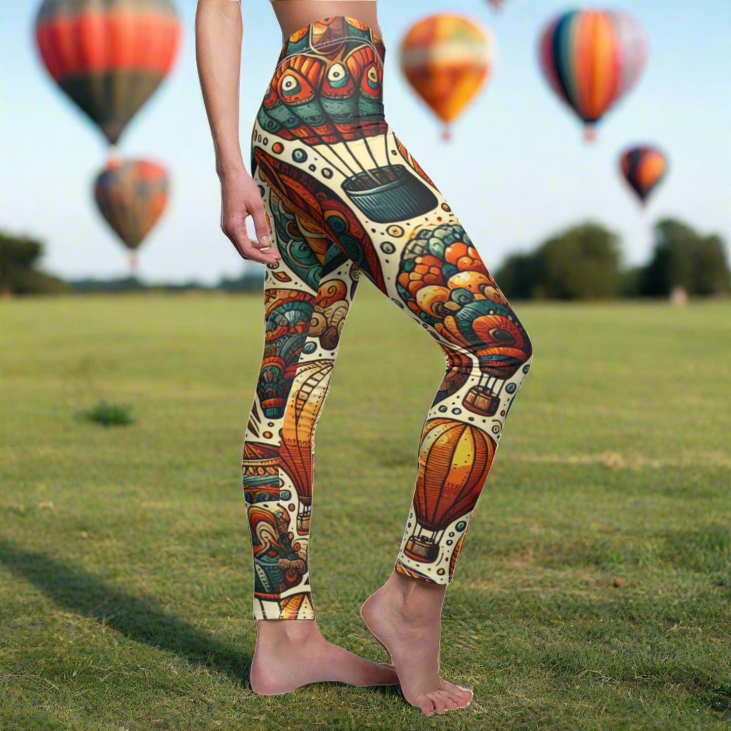 SIDE Hot Air Balloon Leggings, Hot Air Balloon Lover Leggings, Adventure Lover Gift, Festival Leggings, Festival Outfit, Abstract Art Gift