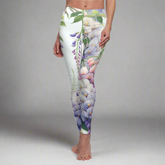 FRONT Hanging Wisteria Leggings/Plant Lovers Gift/Garden Lover Gift/Flower Print Leggings/Flower Lover Gift/Water Color Leggings/Yoga Lover Gift