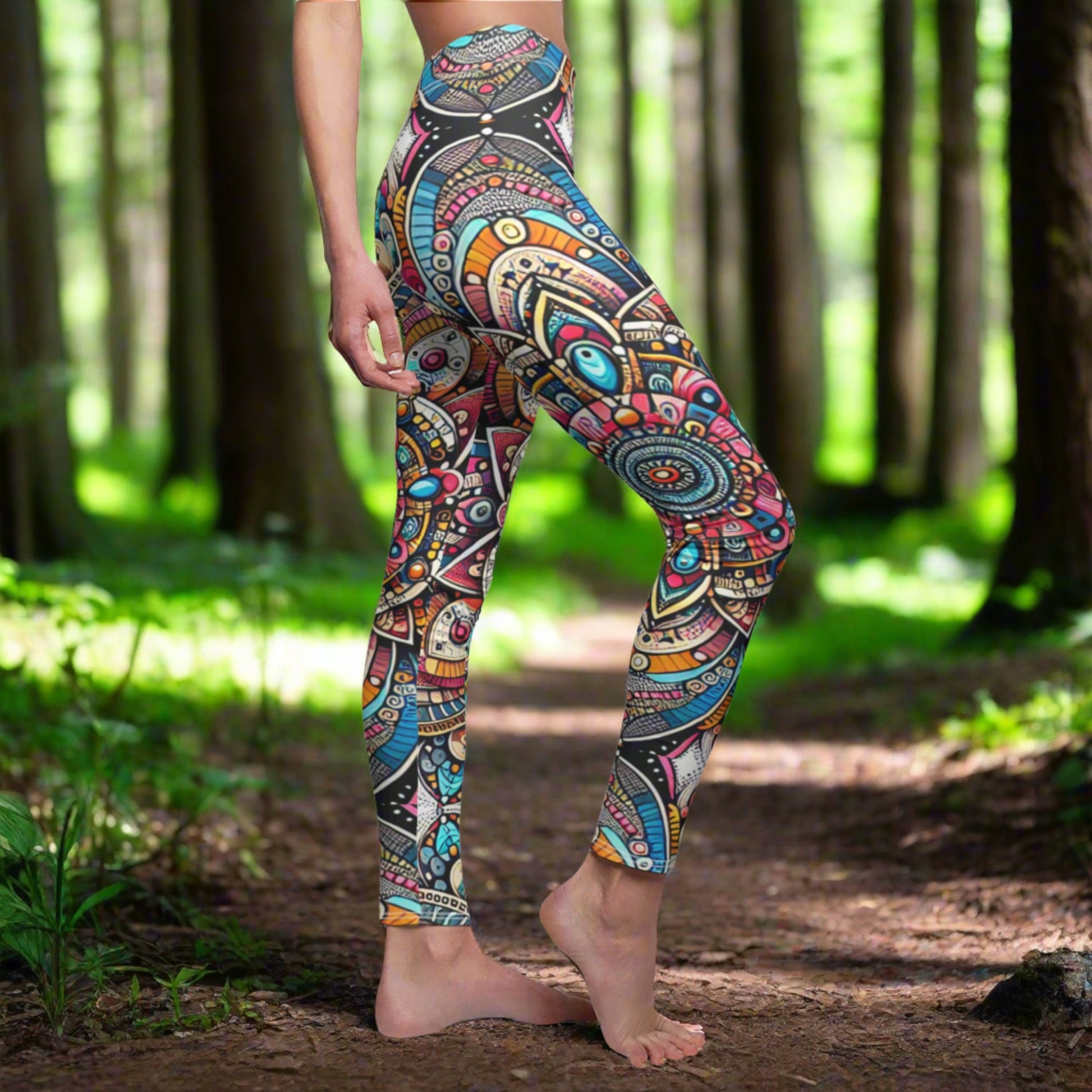 SIDE Colorful Mandala Flower Leggings, Meditation Lover Tights, Hippie Gift, Festival Leggings, Yoga And Chakras Gift, Yoga Birthday Gift