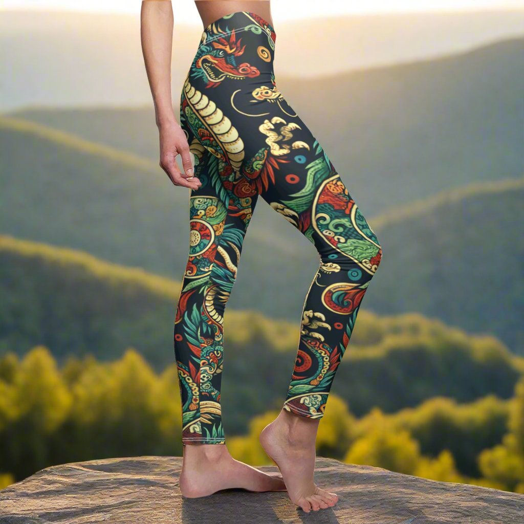 SIDE Mystic Dragon Leggings, Dragon Lover Gift, Hippie Gift, Festival Leggings, Mythological Dragon Leggings, Yoga Birthday Gift, Birthday Gift