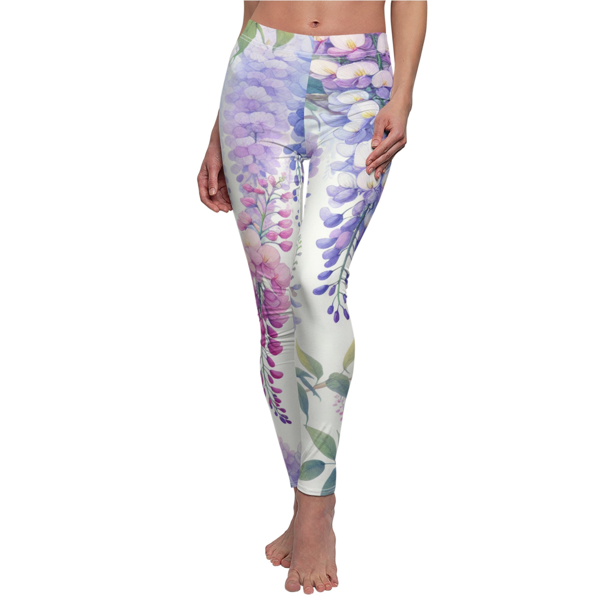 FRONT Hanging Wisteria Leggings/Plant Lovers Gift/Garden Lover Gift/Flower Print Leggings/Flower Lover Gift/Water Color Leggings/Yoga Lover Gift