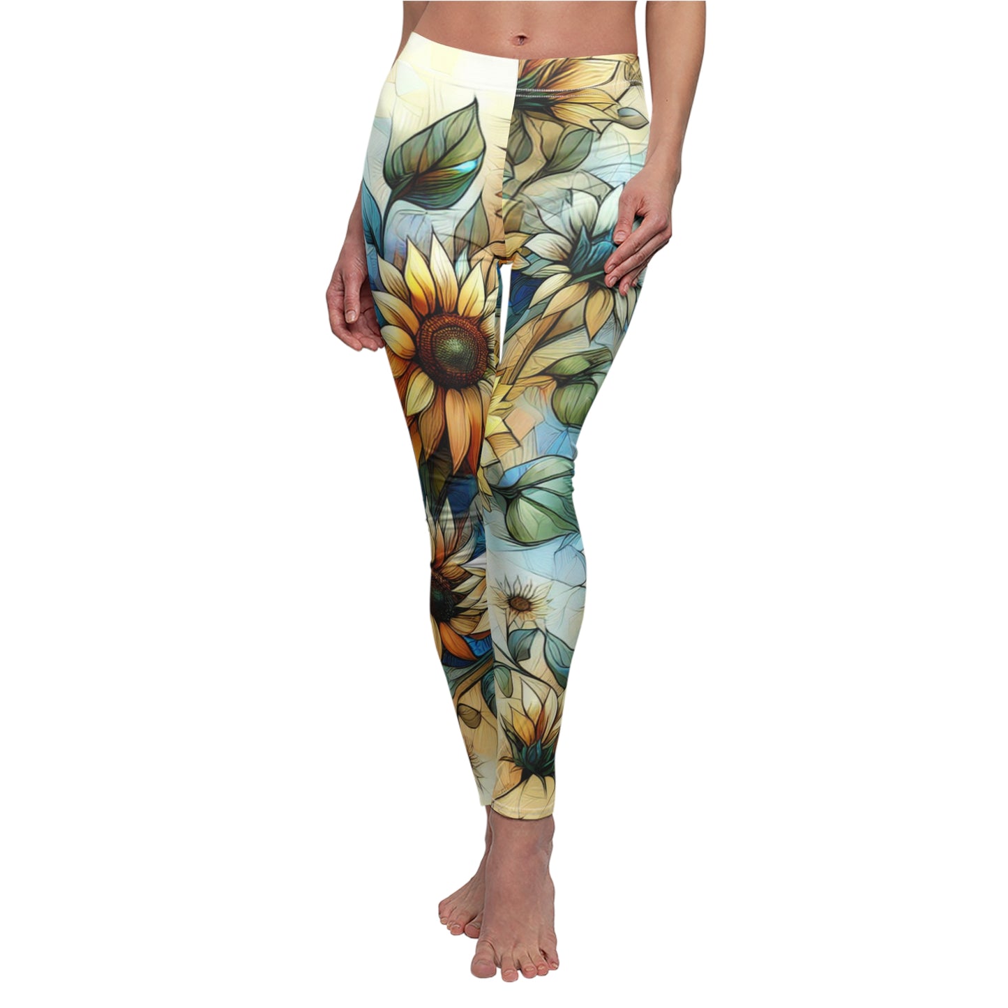 FRONT Abstract Sunflower Leggings/Plant Lovers Gift/Garden Lover Gift/Sun Flower Leggings/Flower Lover Gift/Water Color Leggings/Yoga Lover Gift