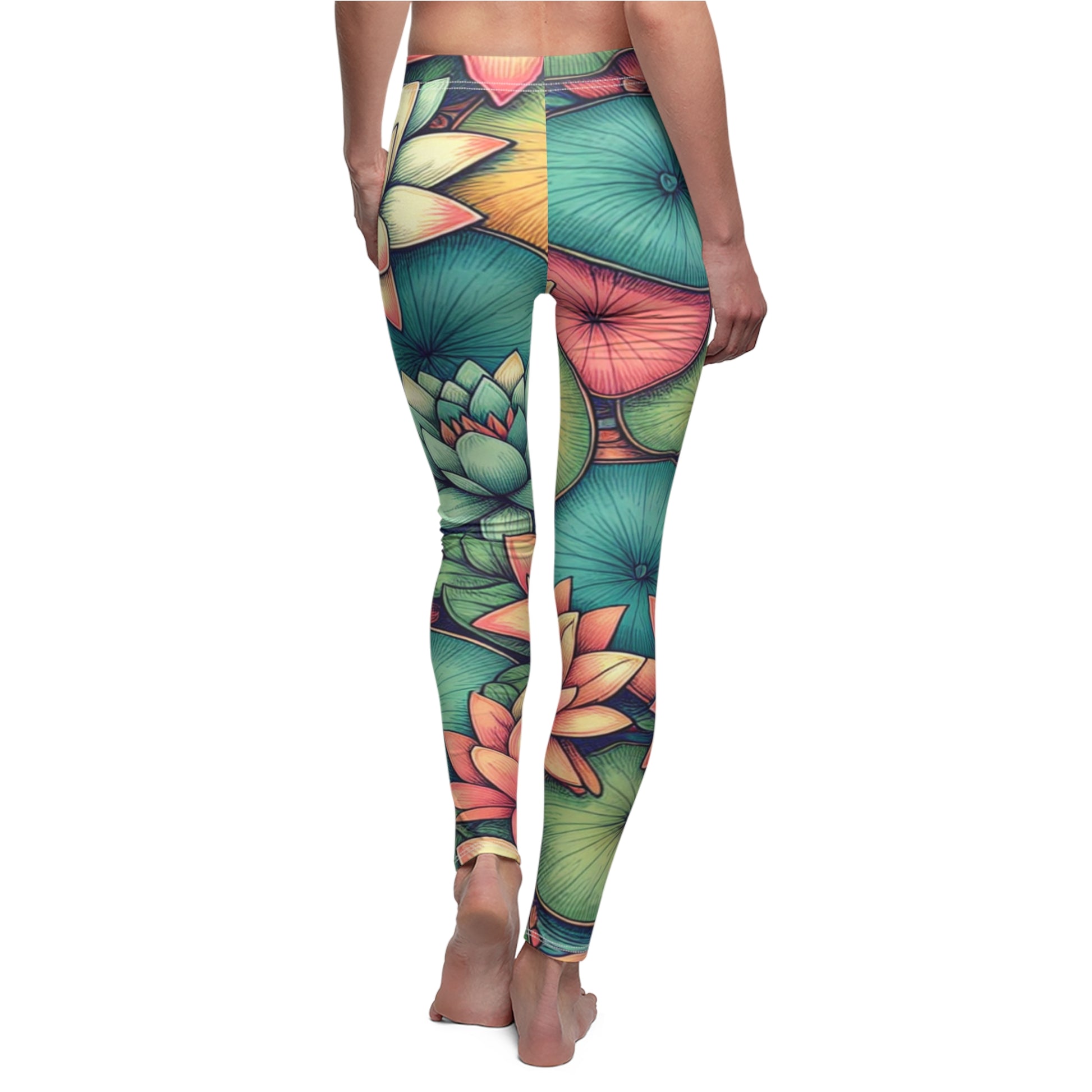 BACK Birth Month Flower For July, Water Lily Leggings, Mothers Day, Valentines Day, Gift for Mom, Sisters Gifts, Best Friends, Yoga Birthday Gift