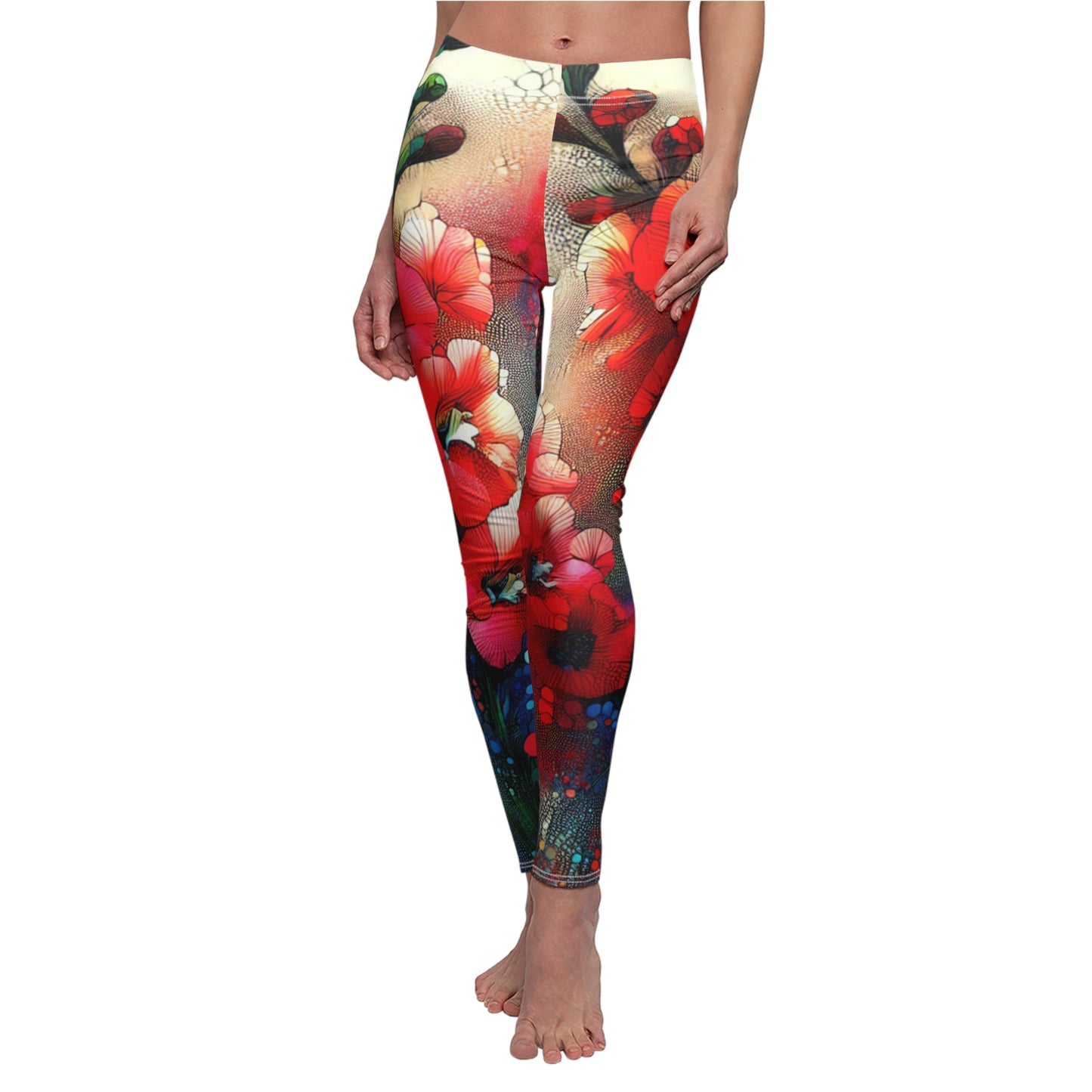 FRONT Birth Month Flower For July, Red Larkspur Flower Leggings, Mothers Day, Valentines Day, Gift for Mom, Sister Gifts, Best Friends, Yoga Gift