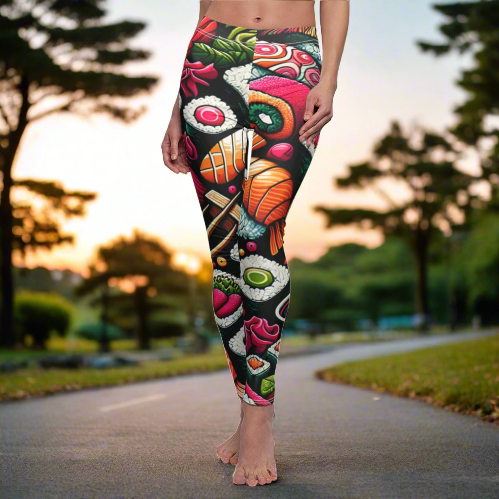 FRONT Sushi Leggings, Sushi Lover Leggings, Sushi Lover Gift, Festival Leggings, Festival Outfit, Sushi Gift, Japanese Food