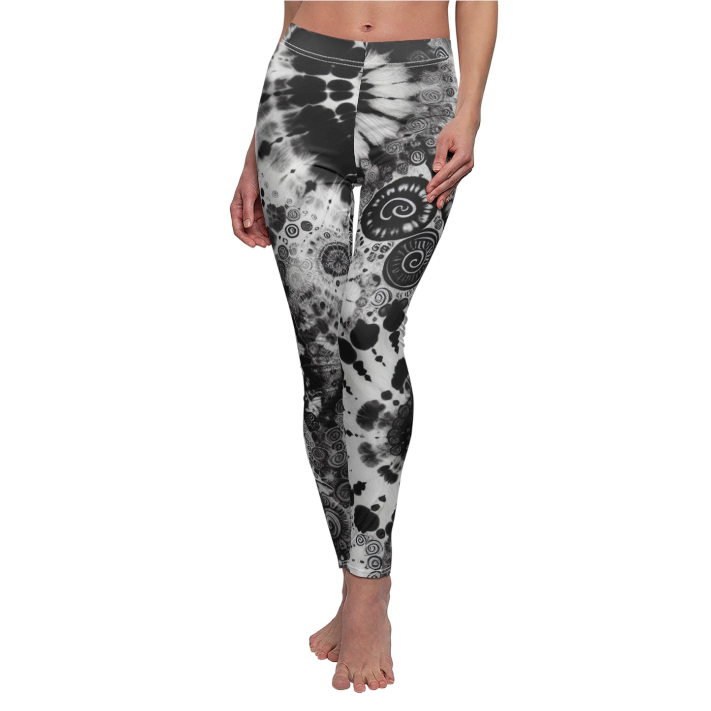 FRONT Tie-dye Black And White Mandala Leggings, Tie-dye Leggings, Festival Attire, Tie-dye Mandala Leggings, Hippie Leggings, Birthday Gift