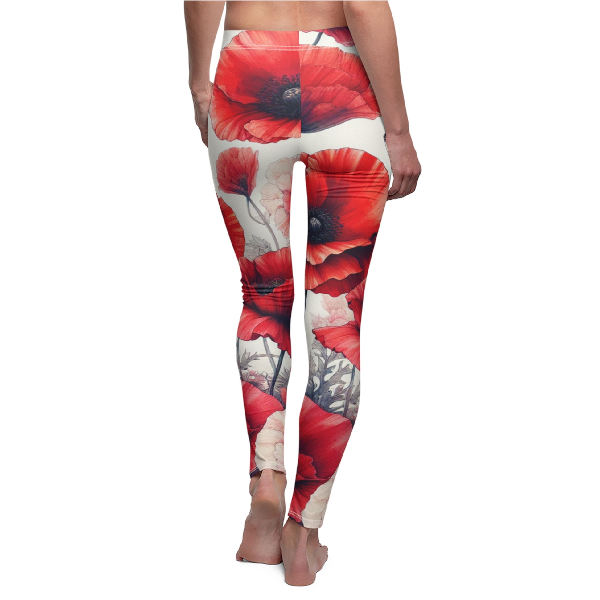 BACK Red Poppy Leggings/Plant Lovers Gift/Garden Lover Gift/Poppy Flower Leggings/Flower Lover Gift/Water Color Leggings/Yoga Lover Gift