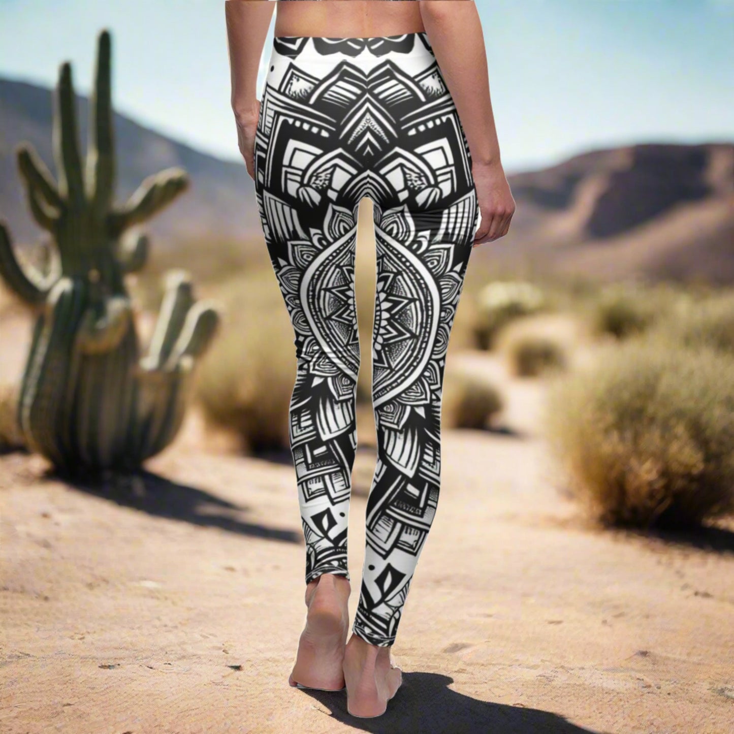 BACK Black And White Mandala Classic Tattoo Leggings, Tattoo Lover Tights, Boho Gift, Festival Leggings, Classic Tattoos, Yoga Birthday Gift