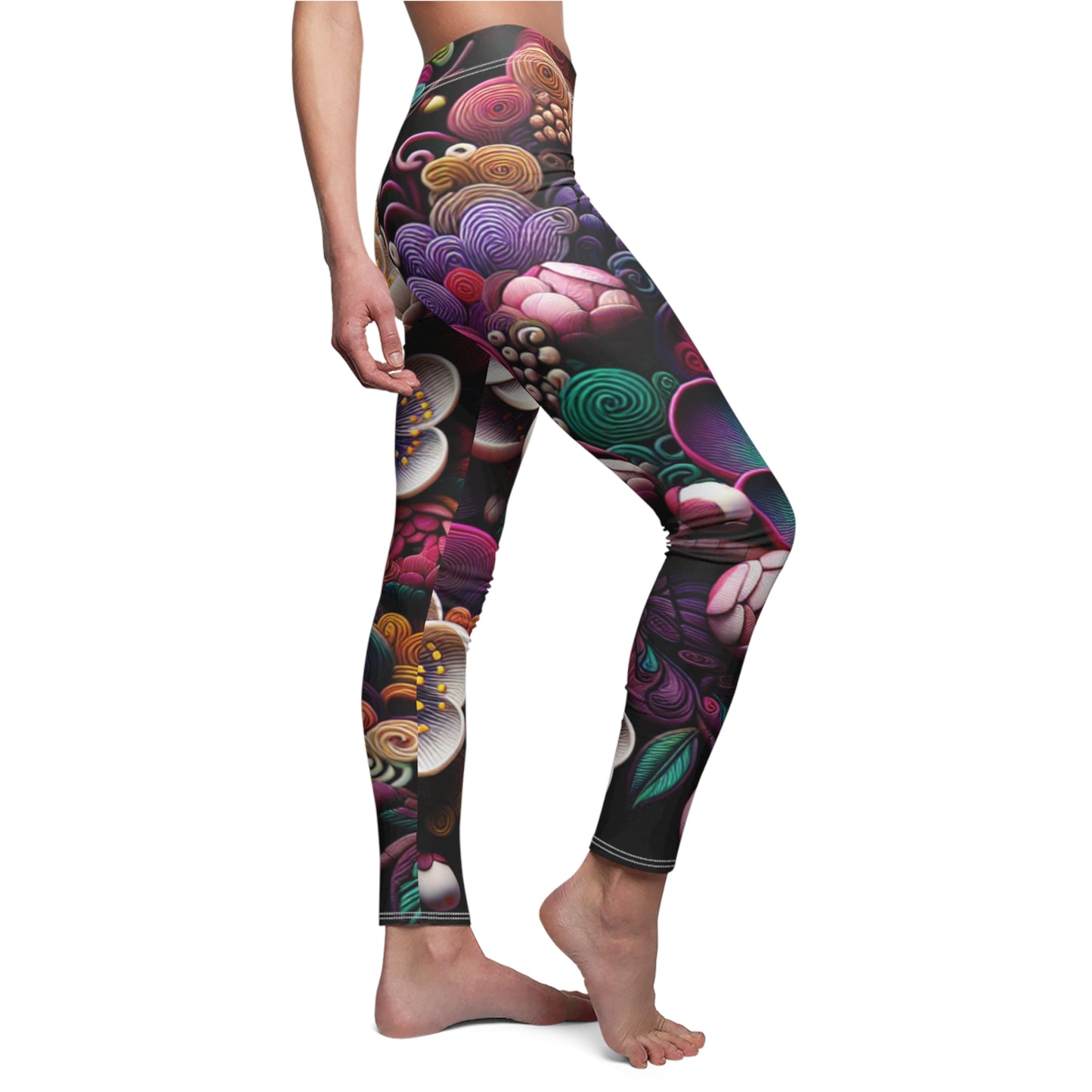 SIDE Dark Mystic Blossom Leggings, Blossom Lover Leggings, Flowers Lover Gift, Festival Leggings, Festival Outfit, Abstract Flower Print Tights