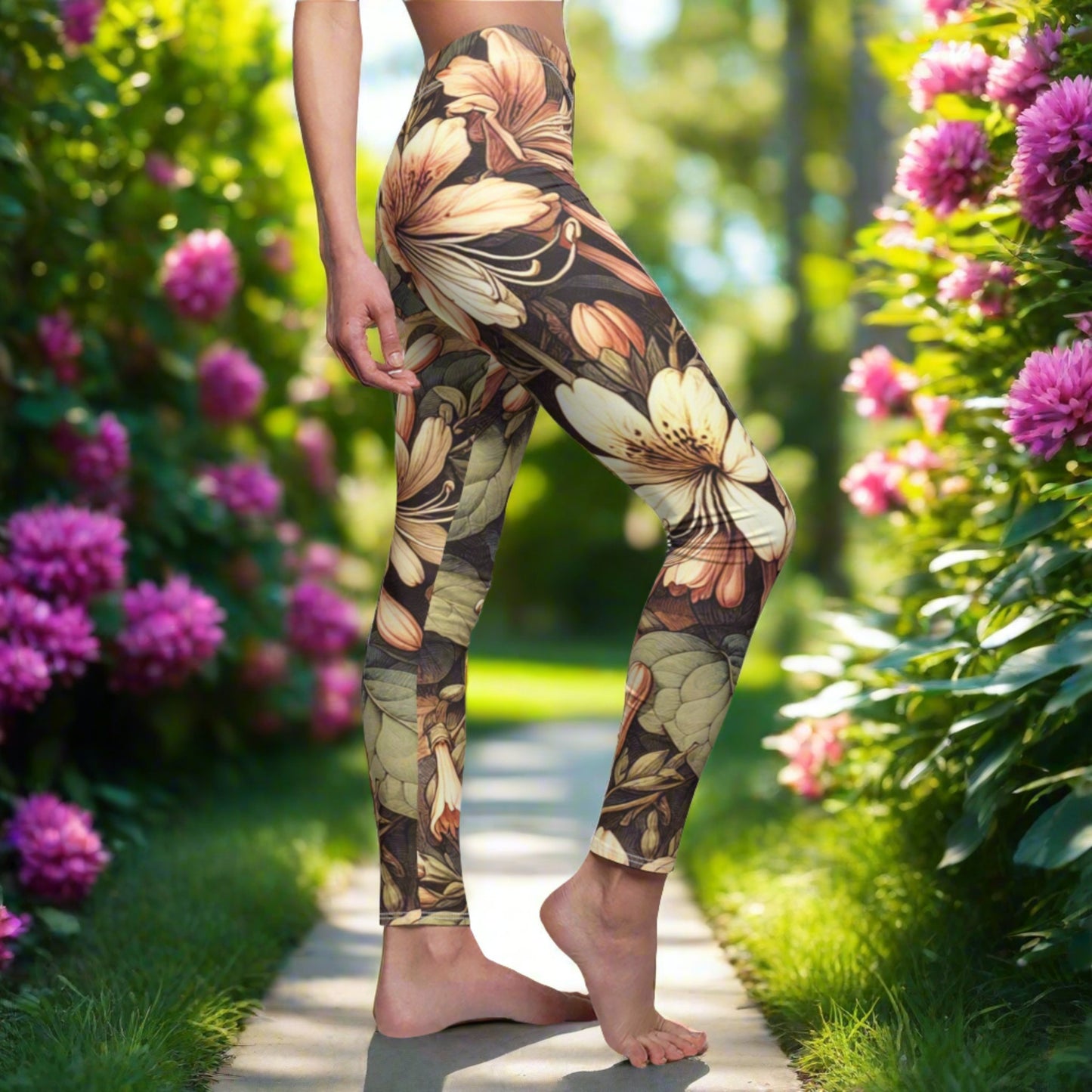 SIDE Birth Month Flower For June, Honeysuckle Flower Leggings, Mothers Day, Valentines Day, Mom And Sister Gift, June Tights, Yoga Birthday Gift