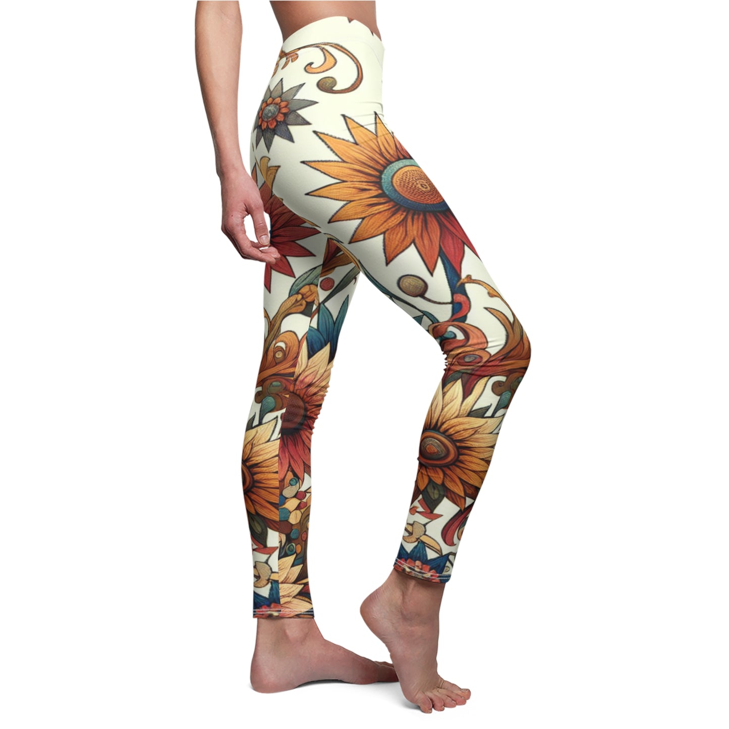 SIDE Funky Sunflower Leggings/Plant Lovers Gift/Garden Lover Gift/Sun Flower Leggings/Flower Lover Gift/Water Color Leggings/Yoga Lover Gift