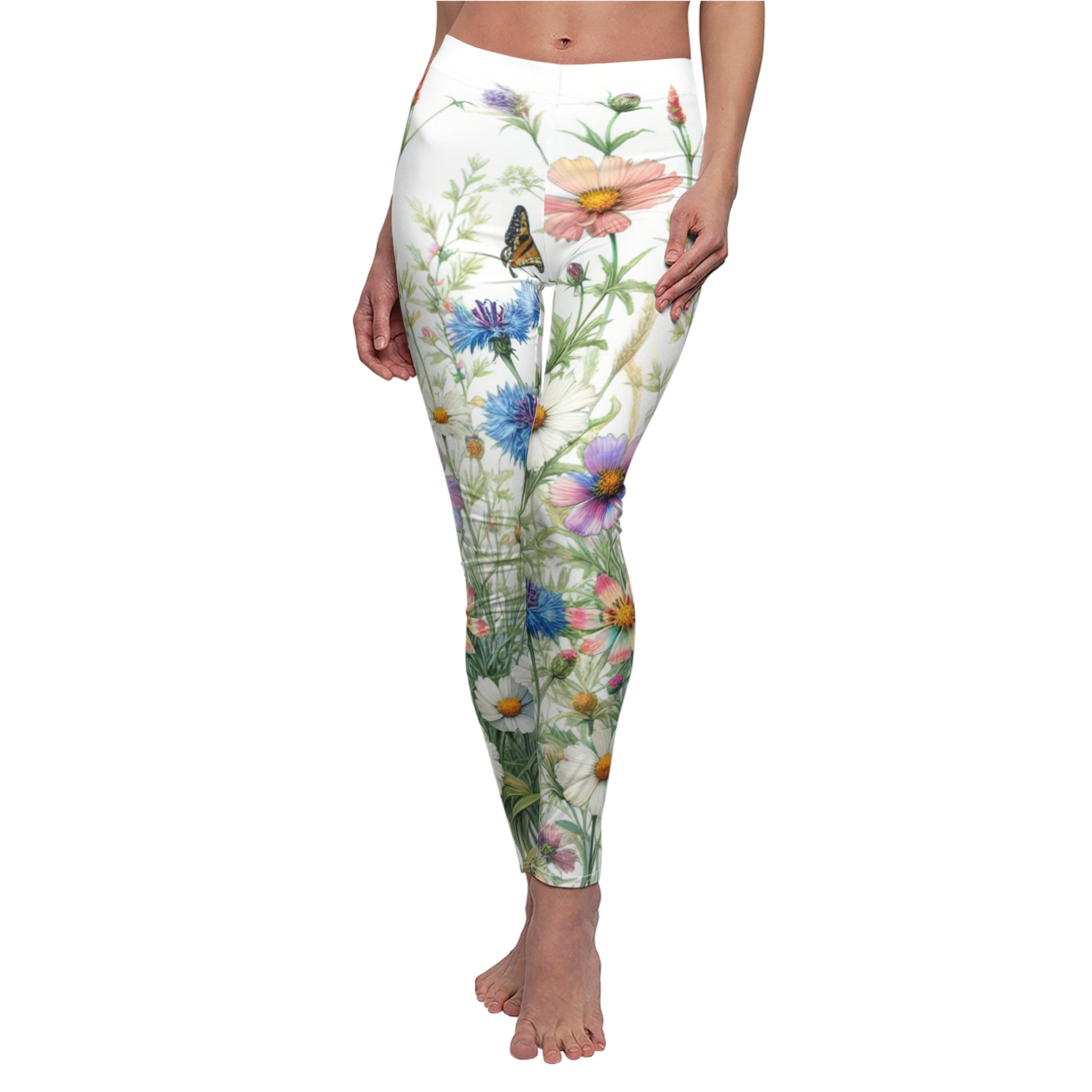 FRONT Wildflowers Garden Leggings/Plant Lovers Gift/Garden Lover Gift/Wild Flower Leggings/Flower Lover Gift/Water Color Leggings/ Yoga Lover Gift