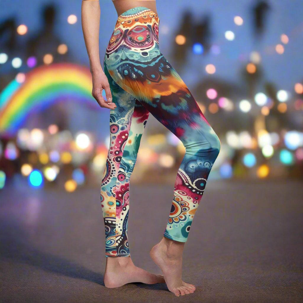 SIDE Tie-dye Rainbow Leggings, Rainbow Pride Attire, Rainbow Mandala Leggings, LGBTQ Leggings, Rainbow Birthday Gift, Rainbow Love Colors Tights