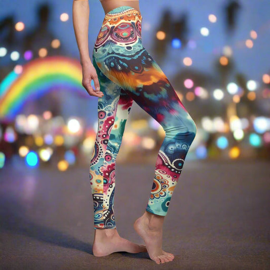 SIDE Tie-dye Rainbow Leggings, Rainbow Pride Attire, Rainbow Mandala Leggings, LGBTQ Leggings, Rainbow Birthday Gift, Rainbow Love Colors Tights