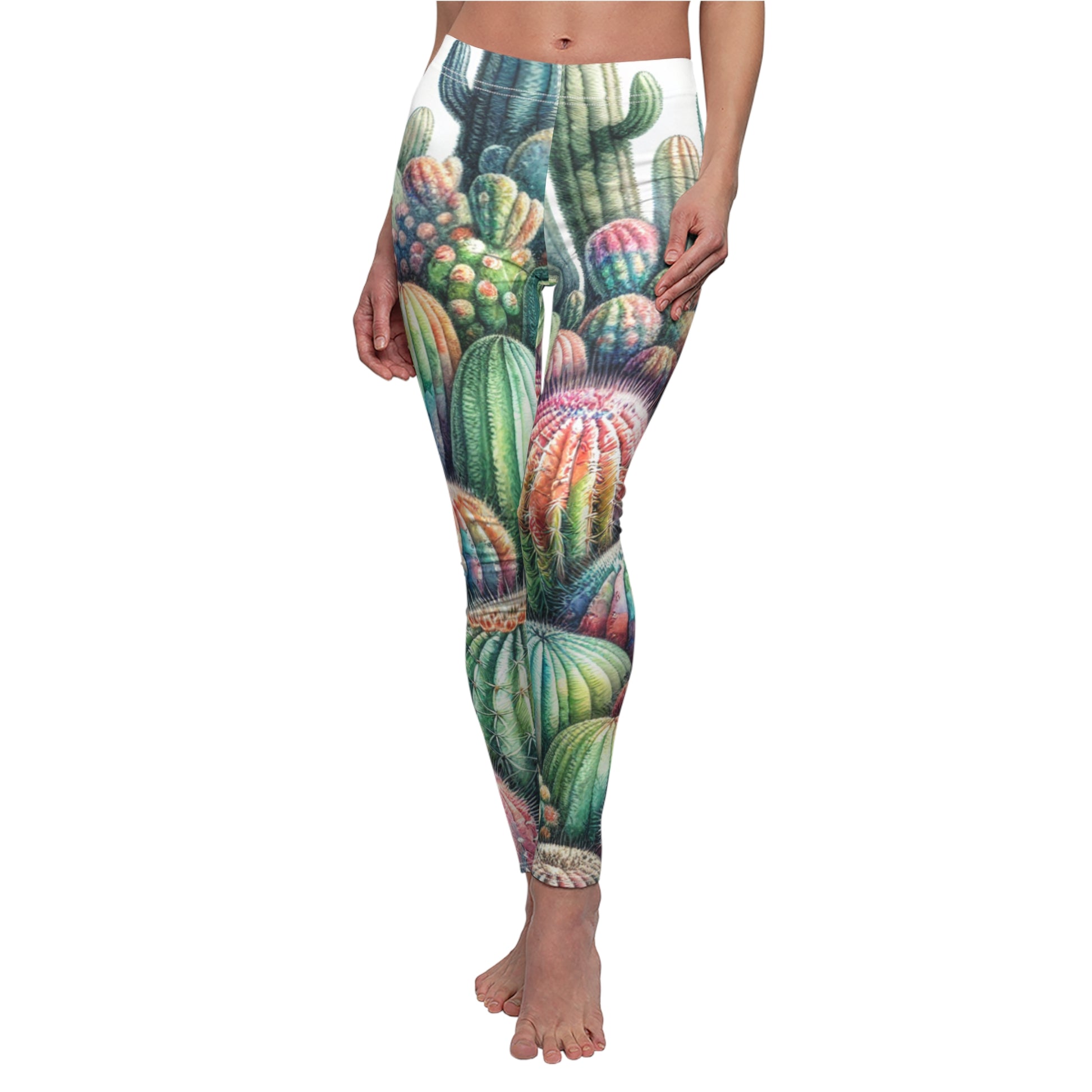 FRONT Cactus Leggings/Plant Lovers Gift/Garden Lover Gift/Cactus Print Leggings/Flower Lover Gift/Watercolor Leggings/Yoga Lover Gift/Cactus Lover