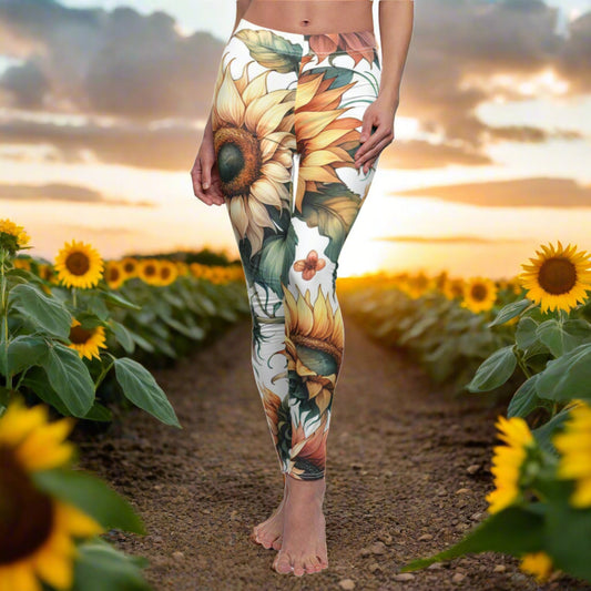 FRONT Sunflower Soul Leggings/Plant Lovers Gift/Garden Lover Gift/Sun Flower Leggings/Flower Lover Gift/Water Color Leggings/Yoga Lover Gift