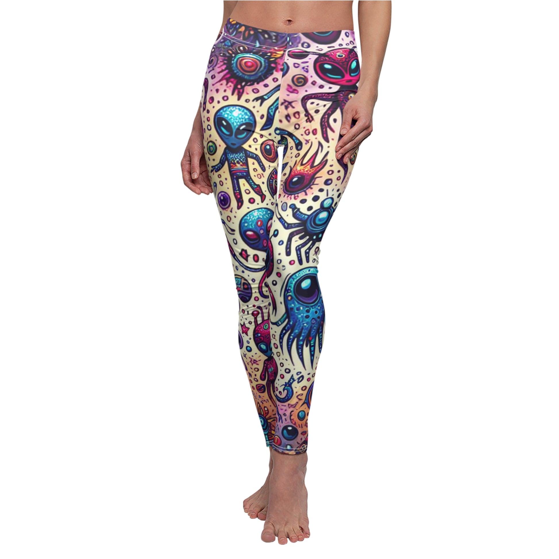 FRONT Aliens Leggings, Galaxy Lovers Gift, Festival Leggings, Alien Yoga Leggings, Space Lover Gift, Yoga Lover Gift, Festival Outfit, Yoga Gift